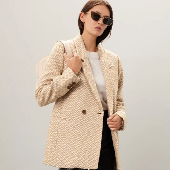 ANINE BING Tan Fishbone Blazer Size Medium - Picture 1 of 6